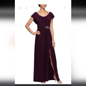 Alex Evenings Cowl Neck A-Line Eggplant Matte Jersey Dress 16 MSRP: $ 199